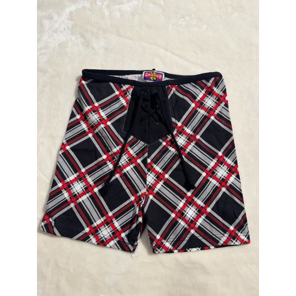 Crunch Plaid Lace Up Boxing Shorts Size L Red Black White Y2K